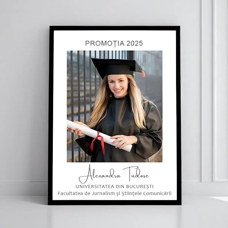 Tablou personalizat absolvire cu poză și mesaj – cadou modern pentru absolvenți