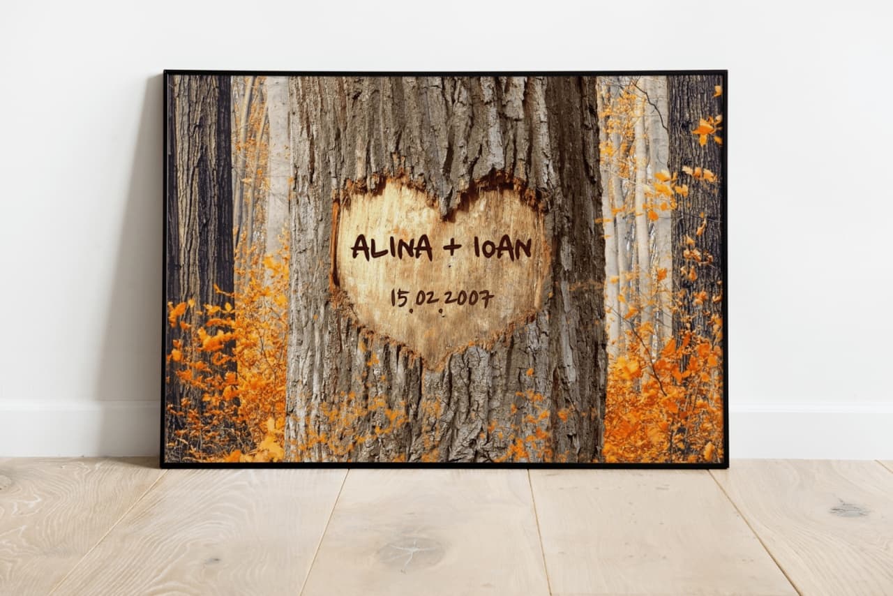 Tablou Personalizat Canvas „Copac cu Numele Vostru” – Landscape, Cadou Romantic pentru Cuplu