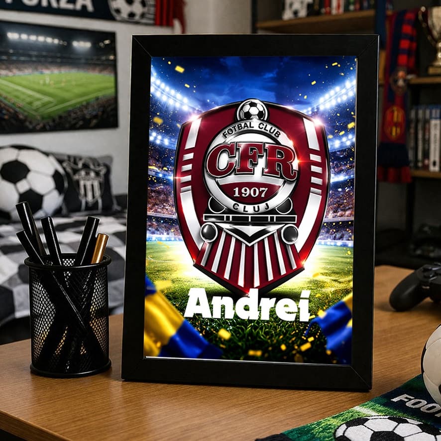Tablou personalizat CFR Cluj cu nume – cadou pentru fanii fotbalului