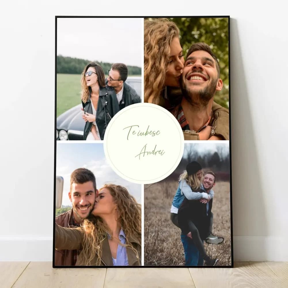 Tablou Personalizat cu 4 Poze și Mesaj – Colaj Foto Unic, Cadou Memorabil pentru Familie sau Cuplu | TabloStar