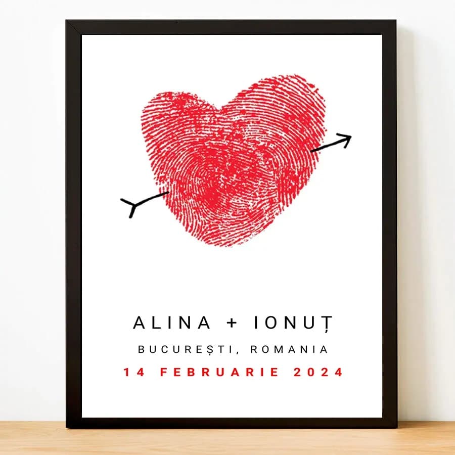 Tablou Personalizat cu Amprente pentru Cuplu cu Nume și Dată – Cadou Romantic Unic