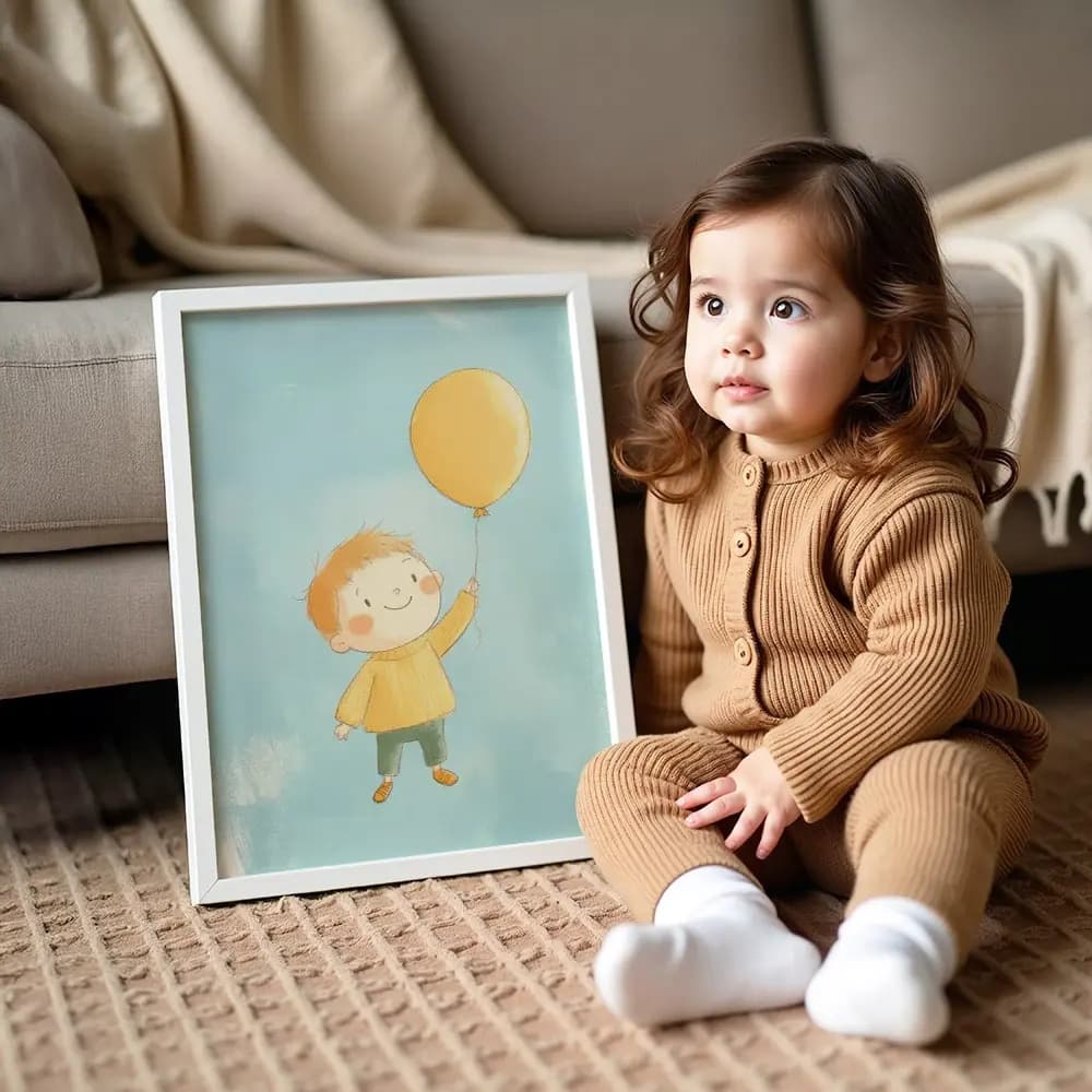 Tablou personalizat cu balon cu aer cald pentru camera copilului – culori pastel