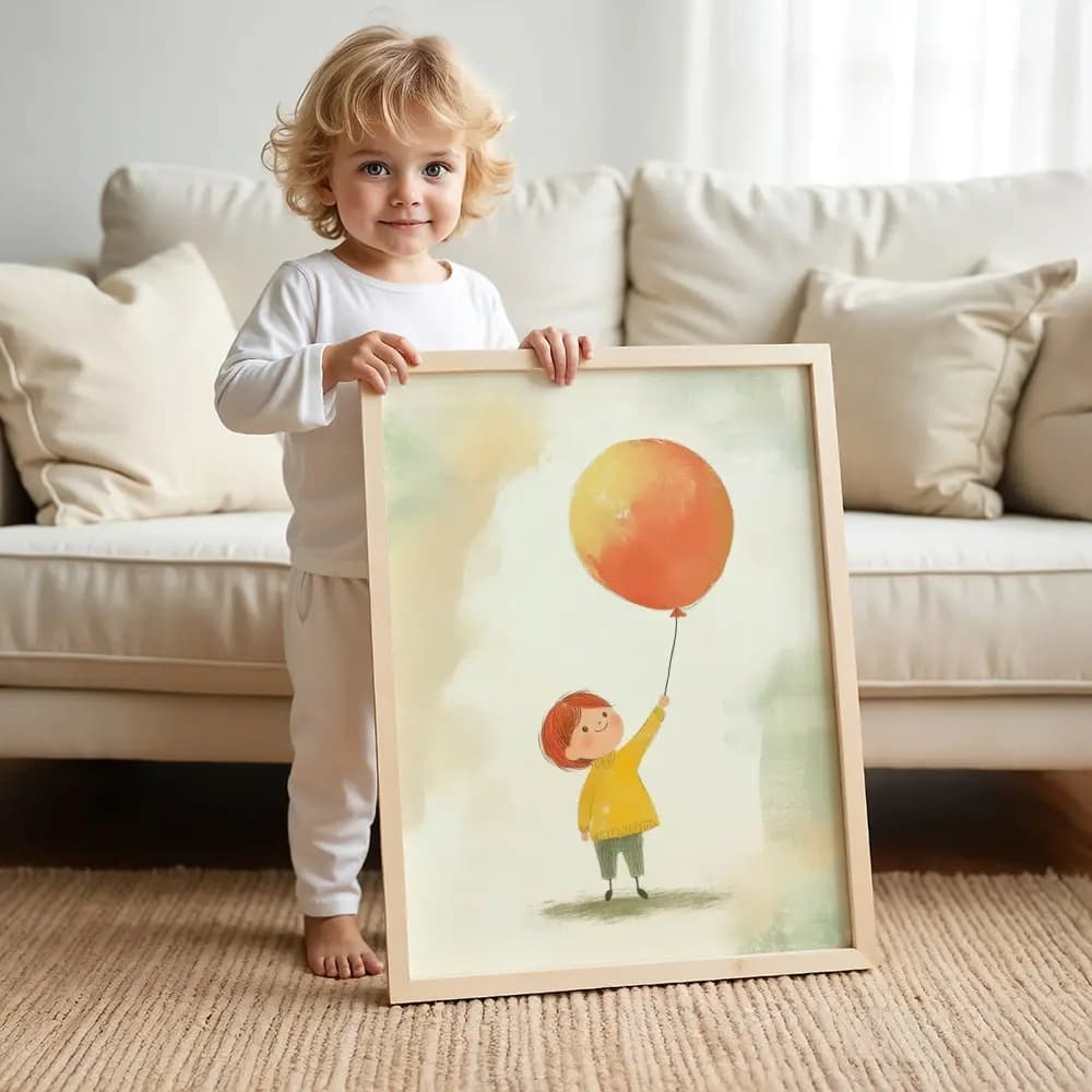 Tablou personalizat cu balon cu aer cald pentru camera copilului – culori pastel