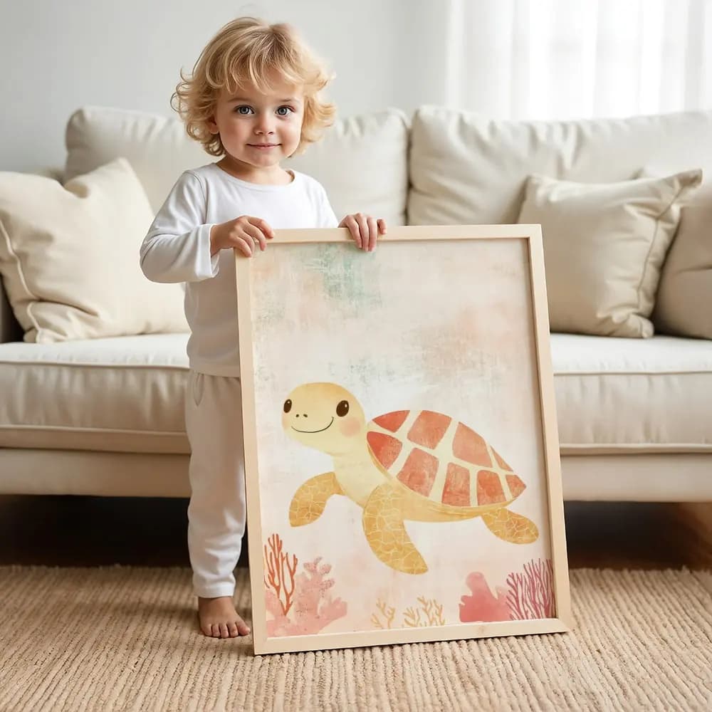 Tablou personalizat cu broscuță pentru camera copilului – culori pastel