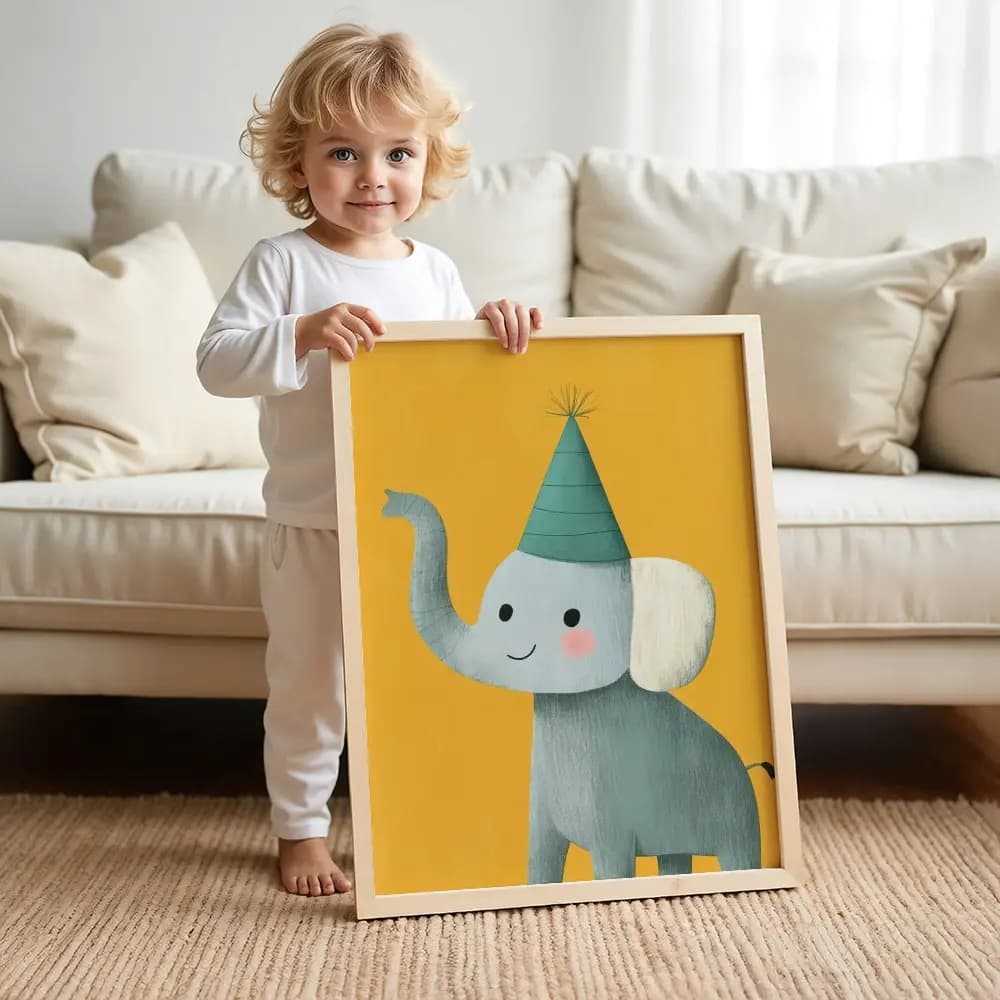 Tablou personalizat cu elefănțel pentru camera copilului – culori pastel