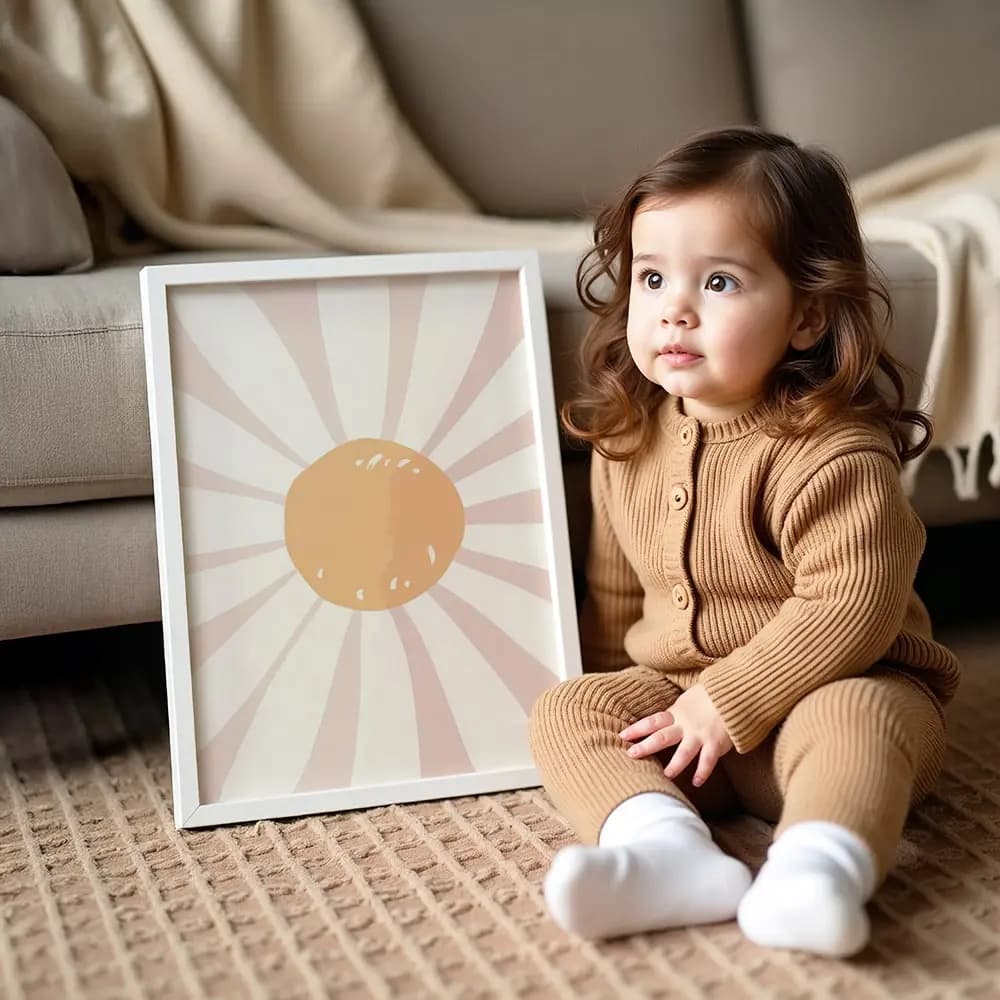 Tablou personalizat cu floare pentru camera copilului – culori neutre