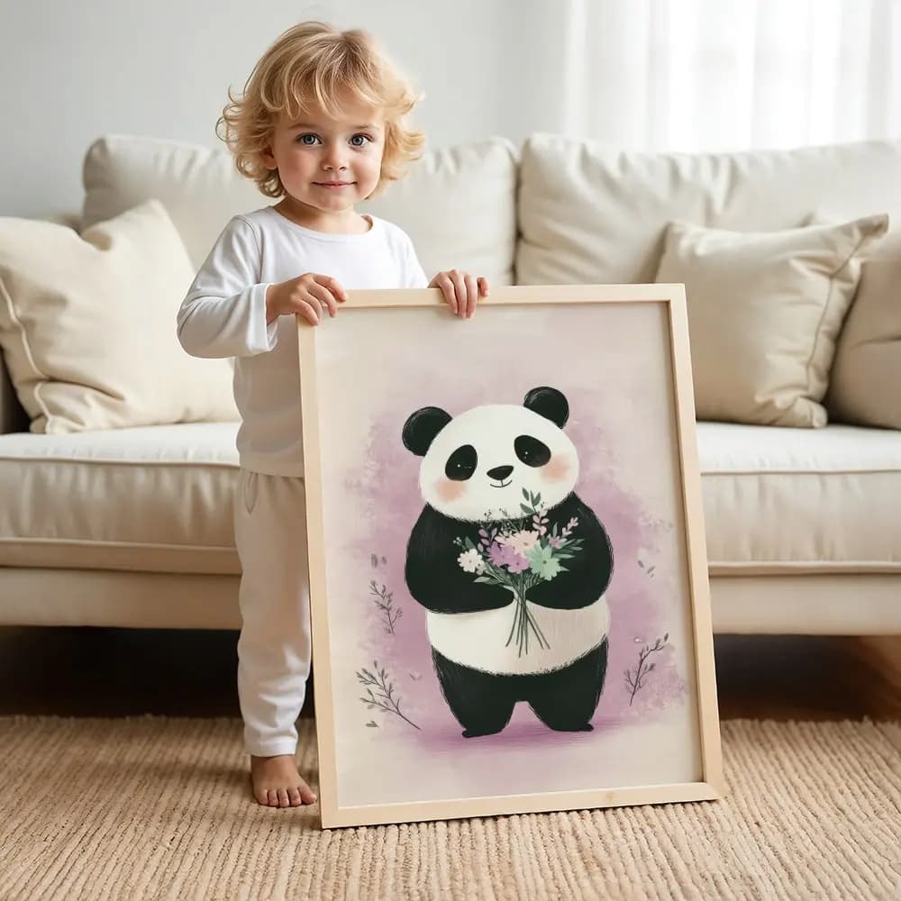 Tablou personalizat cu ursuleț pentru camera copilului – culori pastel