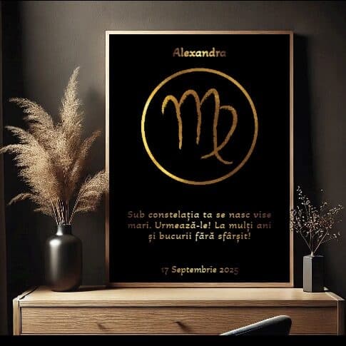 Tablou personalizat cu zodie și nume – design premium elegant, cadou astrologic
