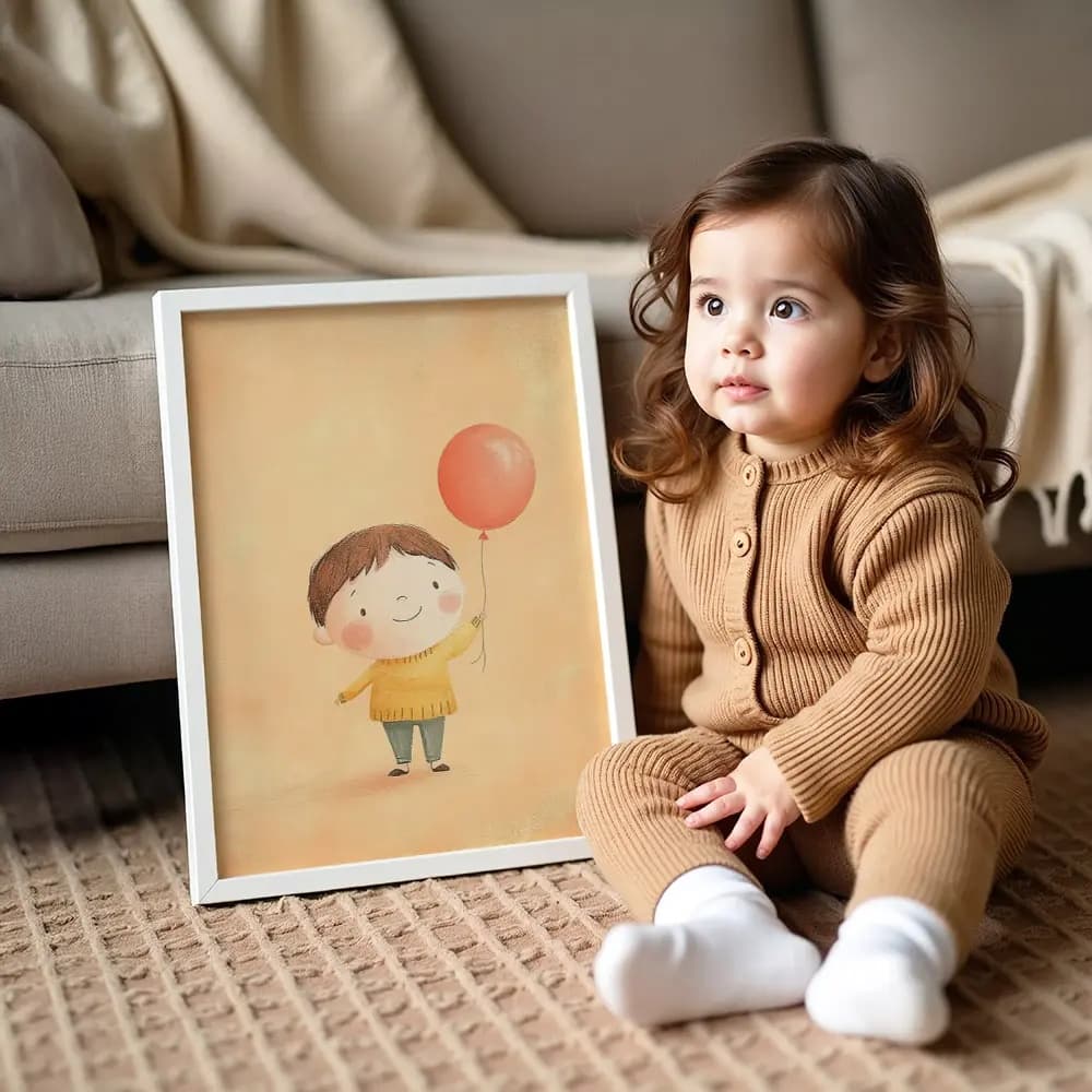 Tablou personalizat pentru camera copilului cu balon cu aer cald – culori pastel