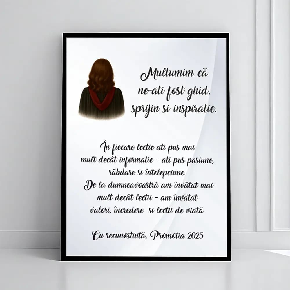 Tablou Personalizat pentru Profesoară cu Poză și Mesaj – Cadou de Mulțumire Elegant pentru Final de An