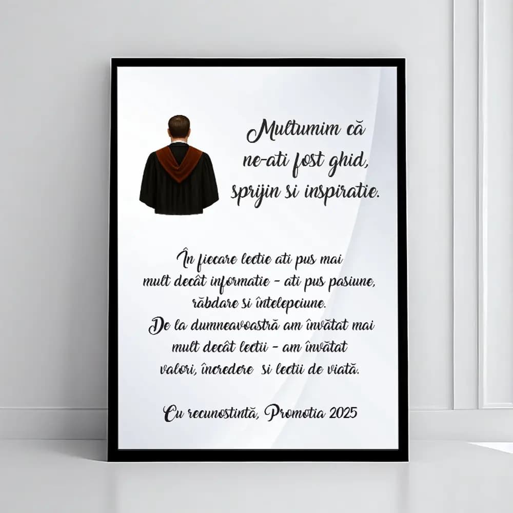 Tablou Personalizat pentru Profesor cu Poză și Mesaj – Cadou de Mulțumire Elegant pentru Final de An