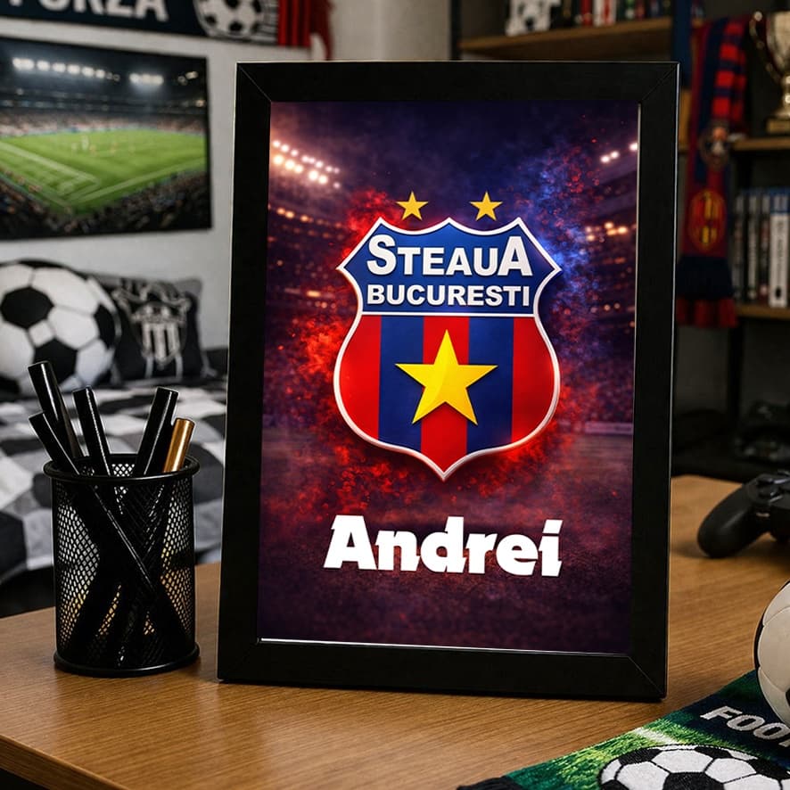 Tablou personalizat Steaua București cu nume – cadou pentru fanii fotbalului