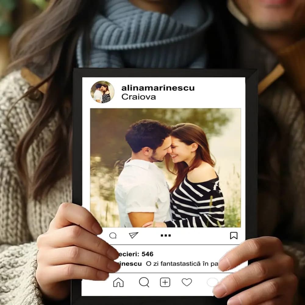 Tablou Personalizat Stil Instagram cu Poză și Mesaj – Cadou Unic Tip Postare pentru Cuplu sau Prieteni