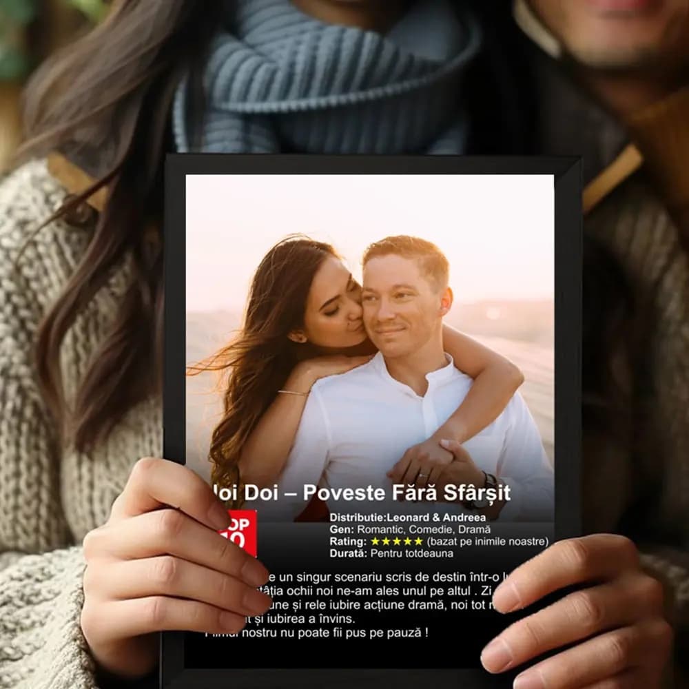 Tablou Personalizat Stil Netflix cu Poză și Mesaj – Cadou Unic Tip Poster Film pentru Cuplu sau Prieteni